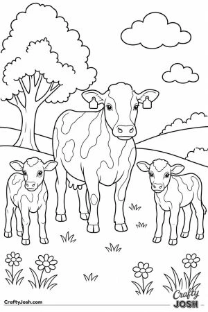 Cow with her twin calves