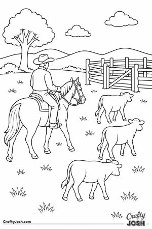 Cowboy on horseback rounding up cattle