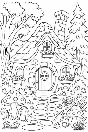 Crooked witch cottage in the woods