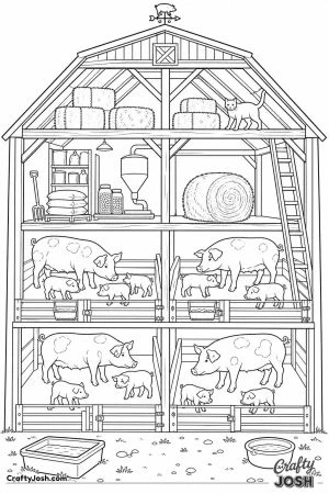 Cutaway barn with pigpens and piglets