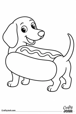 Dachshund wearing a hot dog bun costume