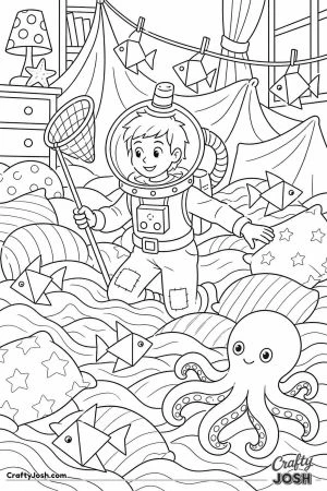 Deep sea diver costume kid in a cushion ocean