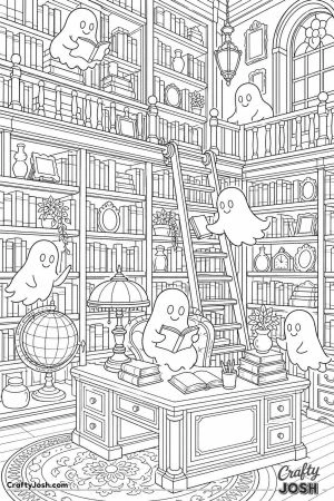 Detailed old library with a rolling ladder