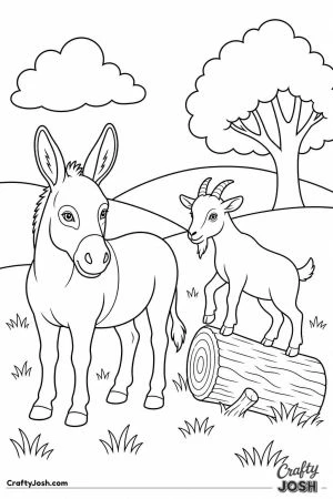 Donkey and goat friends in a field