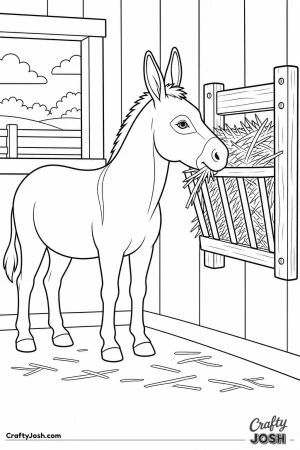 Donkey eating hay from a rack