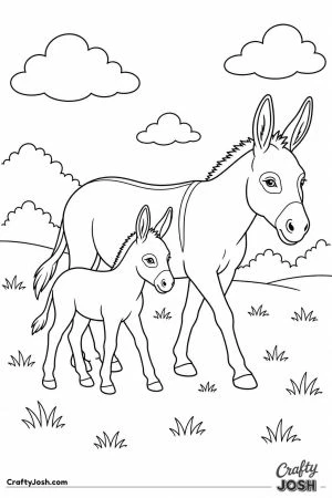 Donkey foal staying close to its mother