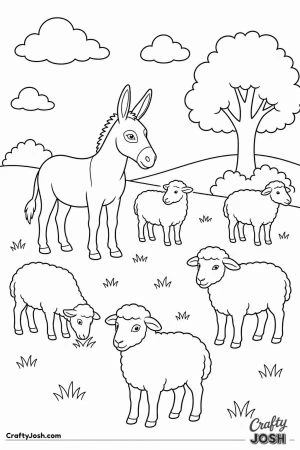 Donkey guarding a flock of sheep