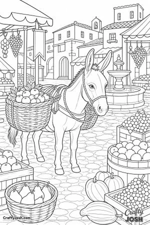 Donkey in a village market long ago