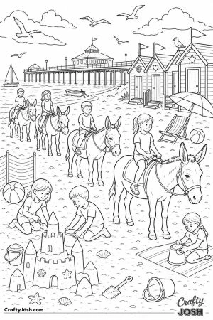 Donkey rides on a busy beach