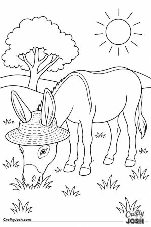 Donkey wearing a sun hat in the heat