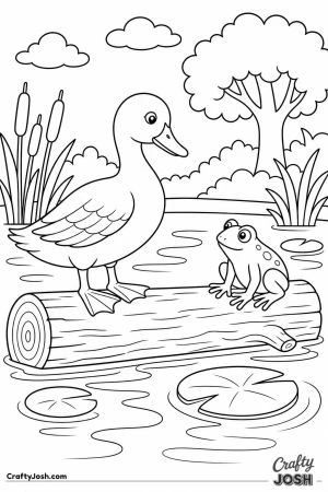Duck and frog on a log