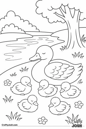 Duck family asleep on the riverbank