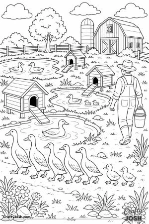 Duck farm with ponds and duck houses