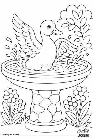 Duck in a garden bird bath