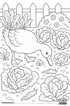 Duck in a garden eating slugs