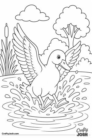 Duck landing on the water with a splash