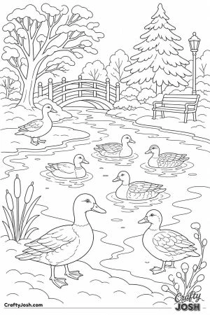 Duck pond in a snowy winter park