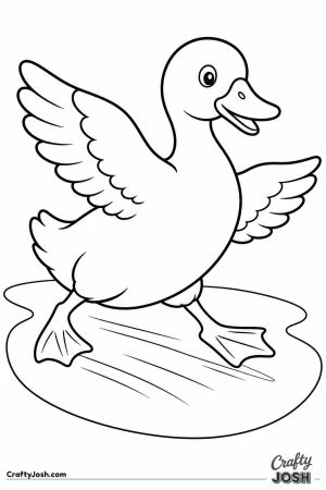 Duck sliding on a frozen pond