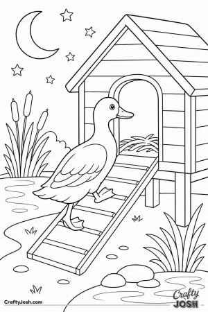 Duck walking up a ramp into its house