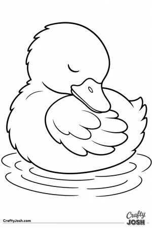 Duckling asleep curled up