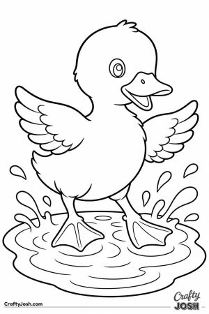 Duckling splashing in a puddle