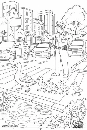 Ducklings crossing a busy street