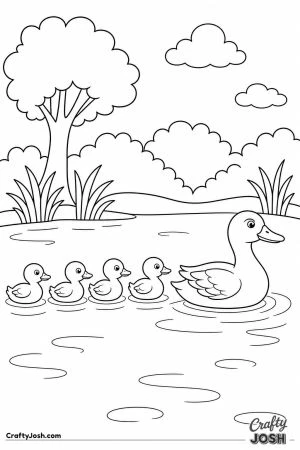 Ducklings swimming in a line behind mom