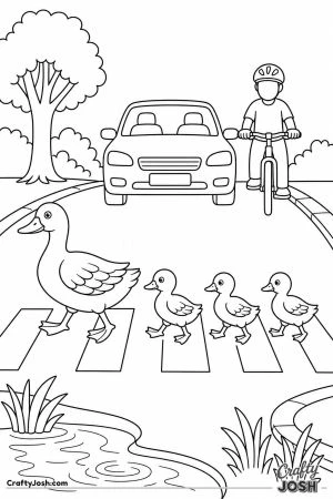 Ducks crossing the road as traffic waits