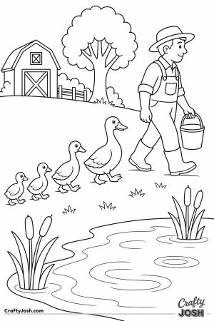 Ducks following the farmer to the pond