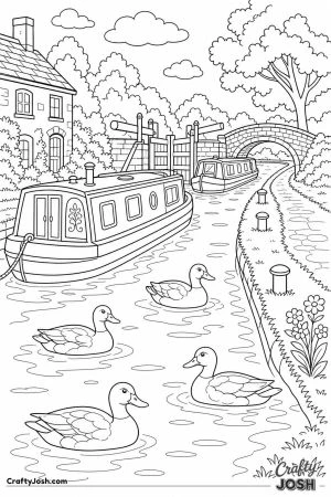 Ducks on a canal with narrowboats