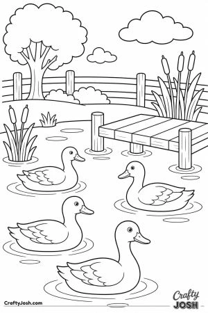 Ducks on a farm pond with a little jetty