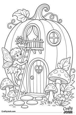 Fairy house inside a pumpkin with a tiny ladder