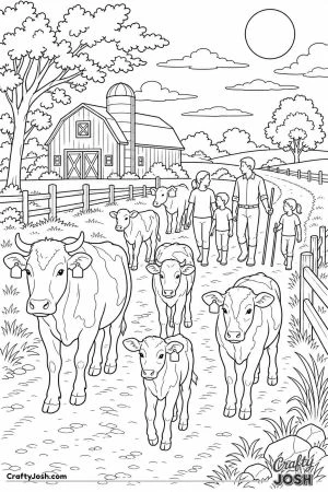 Family bringing the cows in at dusk