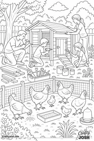 Family building a chicken coop together