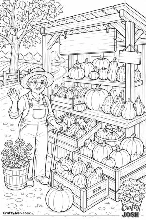 Farm stand piled high with pumpkins and squash