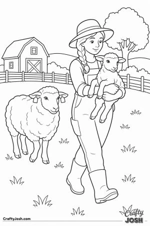 Farmer carrying a lamb across the field