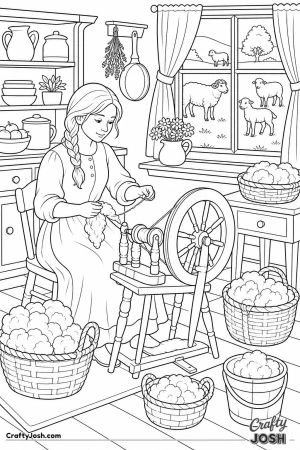Farmhouse kitchen with a spinning wheel