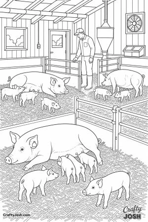 Farrowing barn with mothers and piglets