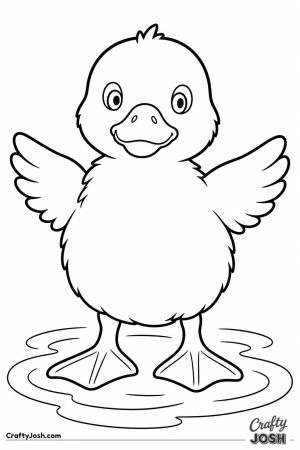 Fluffy duckling standing on big webbed feet