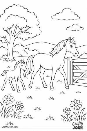 Foal following its mother across a field