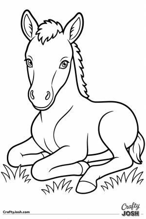Foal lying down with its head up and ears alert