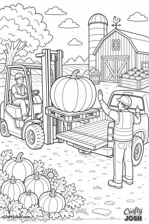 Forklift lifting a giant pumpkin onto a truck