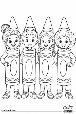 Four friends dressed as giant crayons