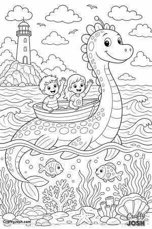 Friendly sea monster giving a boat a ride