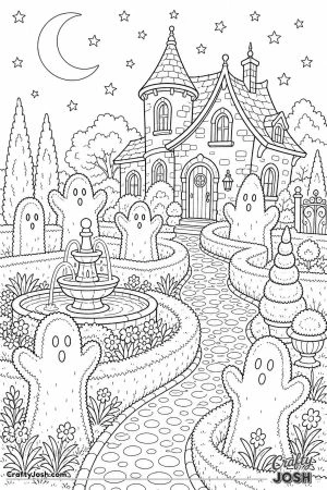 Garden with ghost shaped hedges