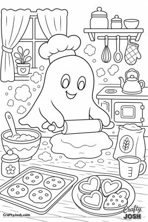 Ghost baking cookies covered in flour