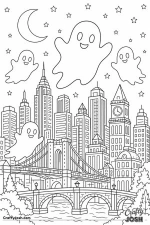 Ghost floating over a city skyline