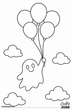 Ghost holding a bunch of balloons