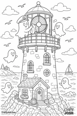 Ghost lighthouse keeper polishing the lamp
