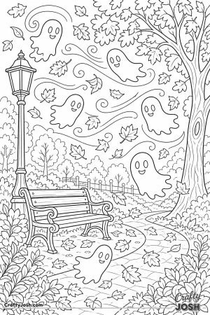 Ghosts blowing in the wind with autumn leaves